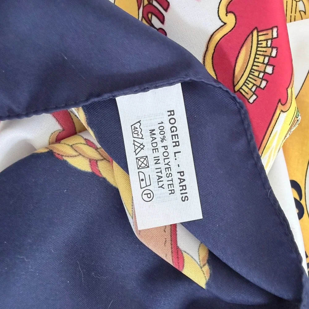 Roger L Paris Souvenir de Paris Scarf Navy Blue Silk Like Microfiber Made Italy